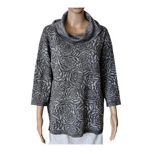 Chico's sweater women's gray floral shimmer cowl neck size 2